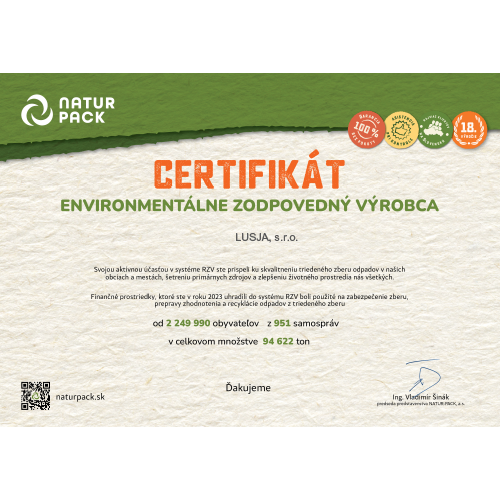 Environmentálne zodpovedný výrobca LUSJA, s.r.o.