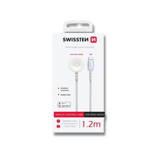Swissten geflochtenes Magnetkabel für Apple Watch, Metall, USB-C, 1,2 m, weiß