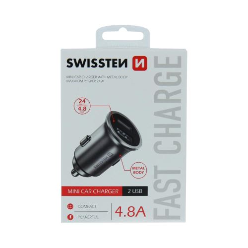 Reiseadapter Swissten CL 2x USB 4,8A Metall silber