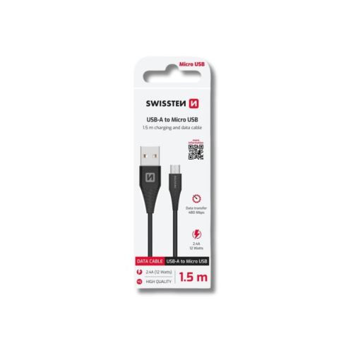 Dátový kábel Swissten USB/micro USB 1,5 m (6,5mm), čierny