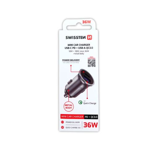 Swissten power delivery USB-C+quick charge 3.0, silver