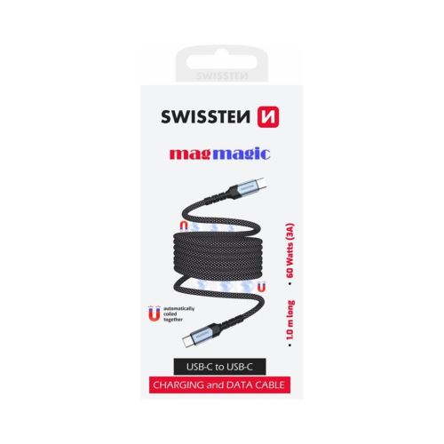 Swissten Magnetisches Datenkabel Selbsteinziehend USB-C / USB-C 1 m