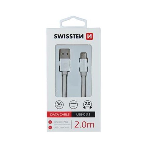 Data cable textile Swissten USB/USB-C 2.0 m silver (1)