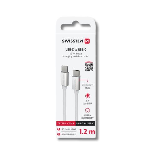 Data cable textile Swissten, USB-C/USB-C 1.2 m - pattern silver