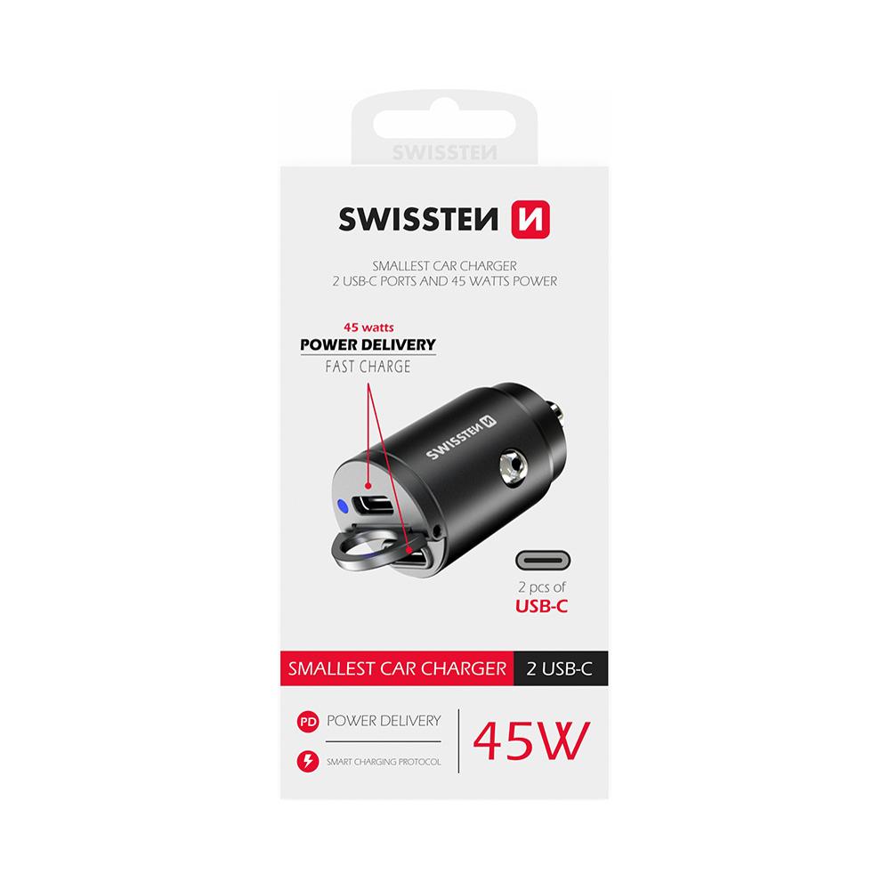 Swissten CL Adaptér  Power Delivery 2x USB-C 45W NANO Čierny