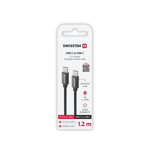 Data cable textile Swissten, USB-C/USB-C 1.2 m - pattern black