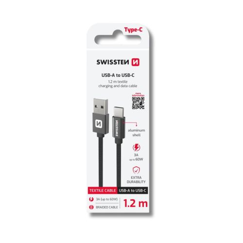 Datenkabel Swissten Textil USB/USB-C 1.2m schwarz