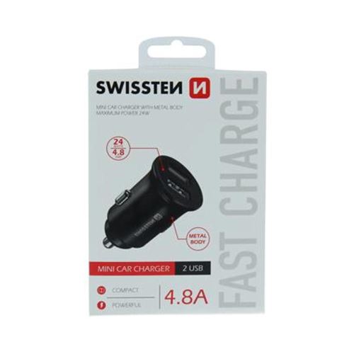 Travel adapter Swissten CL 2x USB 4.8A metal black